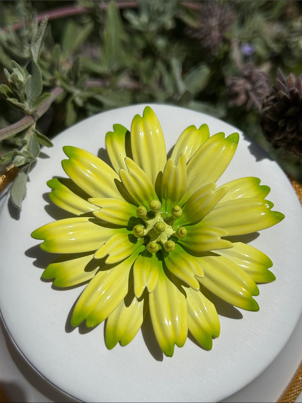 Mid-1960s “Flower Power” Yellow-Green Flower Brooch Pin